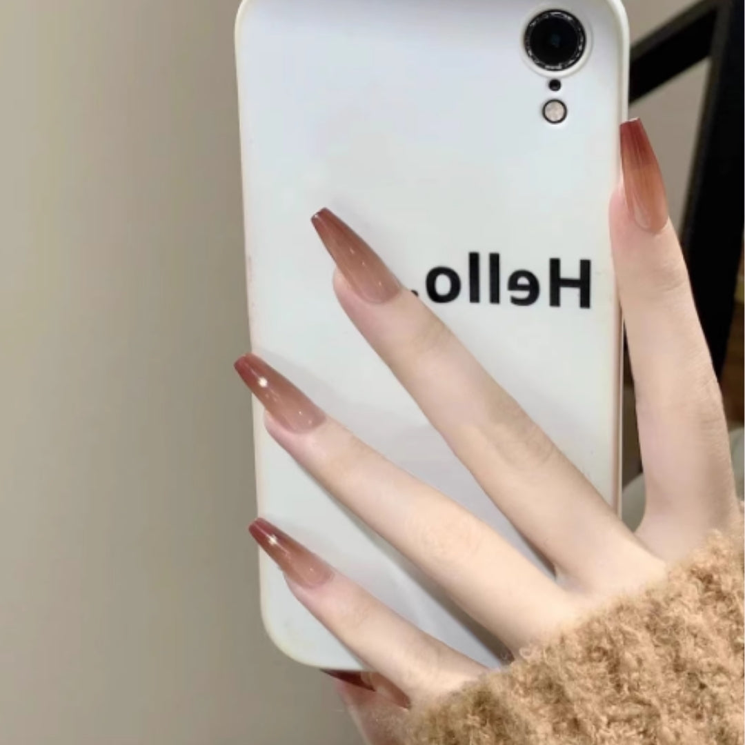 Gradient Cinnamon Swirl Coffin Press-On Nails