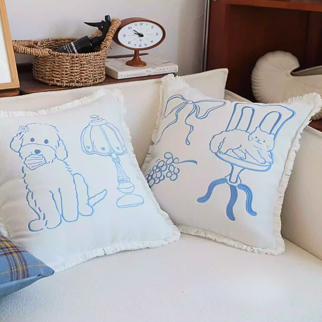 Luxe Textures & Whimsical Art | Premium Chenille Embroidered Cushion Cover