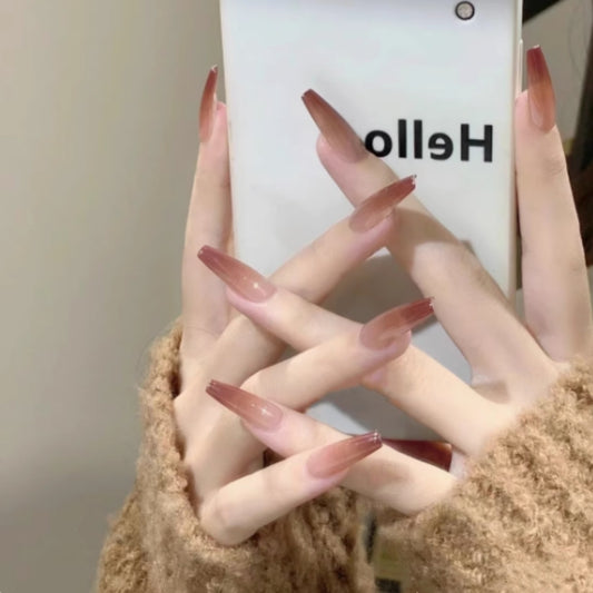 Gradient Cinnamon Swirl Coffin Press-On Nails