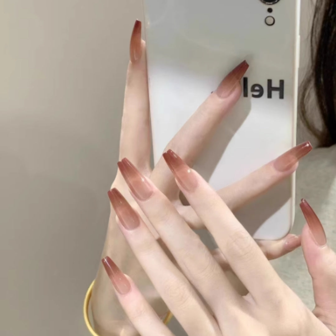 Gradient Cinnamon Swirl Coffin Press-On Nails
